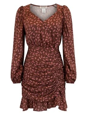 Lush Brown Mini Dress with Pink Floral Print